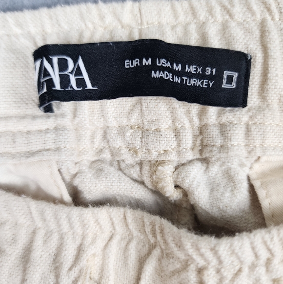 Zara Cream Drawstring Joggers Cotton/Linen Blend Size Medium - Picture 3 of 12
